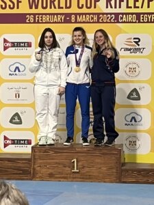 Ali Weisz on the podium with her medal